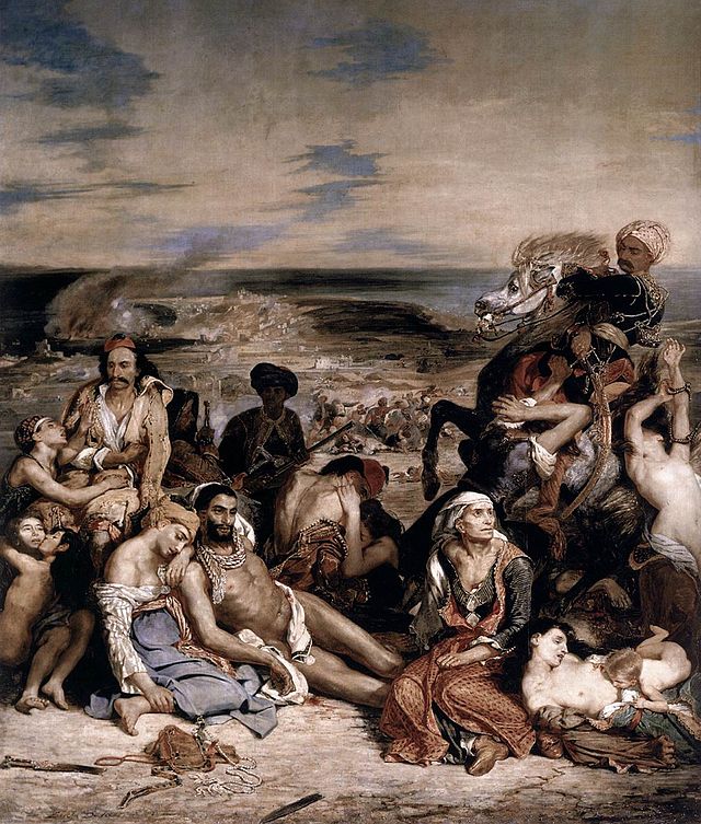"Massakern på Chios" av Eugene Delacroix, som tillsammans med Lord Byrons dikter gjorde mycket för att skapa opinion mot de ottomanska övergreppen